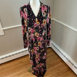 Black Floral Long Sleeve Wrap Dress